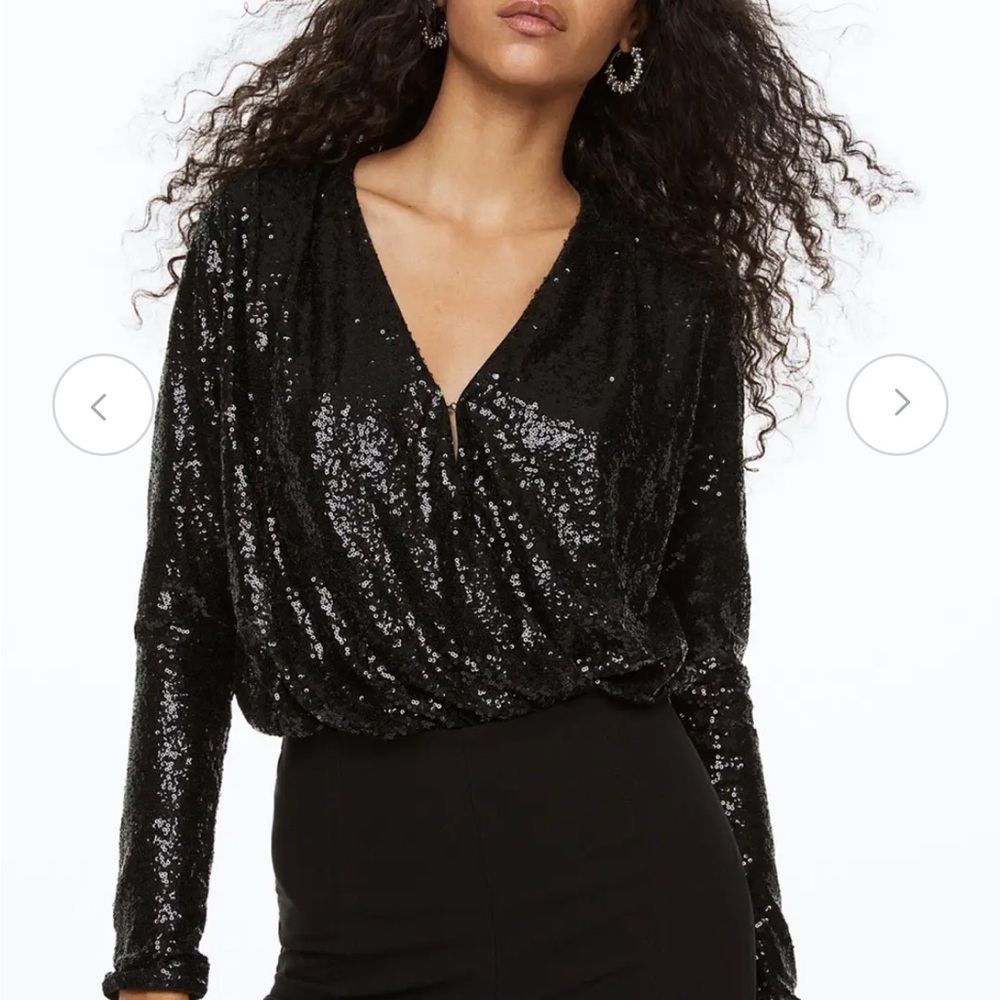 H&M Shimmering Black Sequin Blouse
